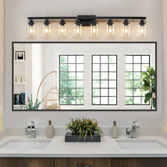 51" Black 8-Light Vanity Light with Clear Glass Shades, Modern Iron Metal Bathroom Wall Fixture for Mirror, Ideal for Bathroom and Dressing Table (No Bulbs)