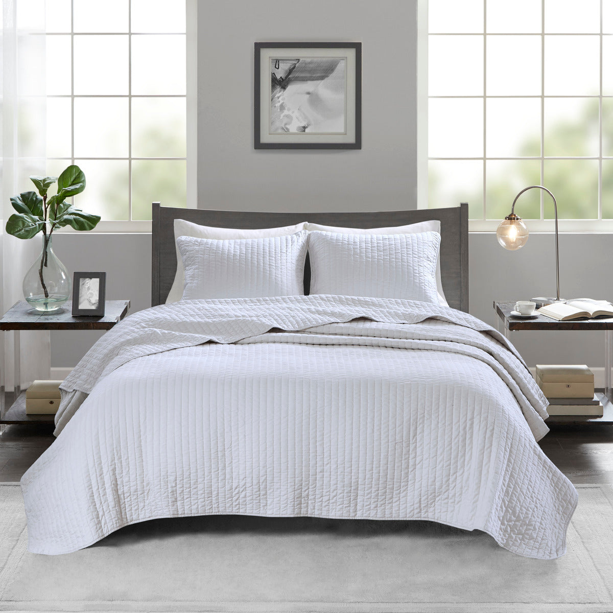 3 Piece Quilt Set White King/Cal King