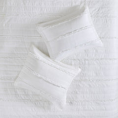 4 Piece Microfiber Reversible Ruffle Quilt Set with Throw Pillow White Full/Queen