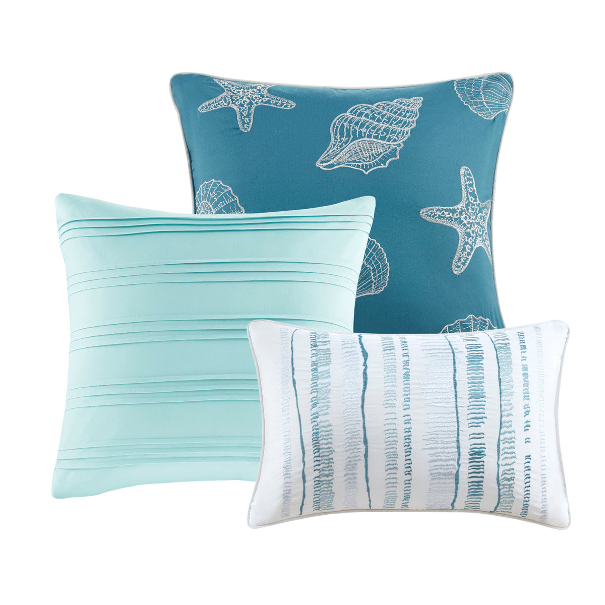 6 Piece Printed Quilt Set with Throw Pillows Aqua King/Cal King