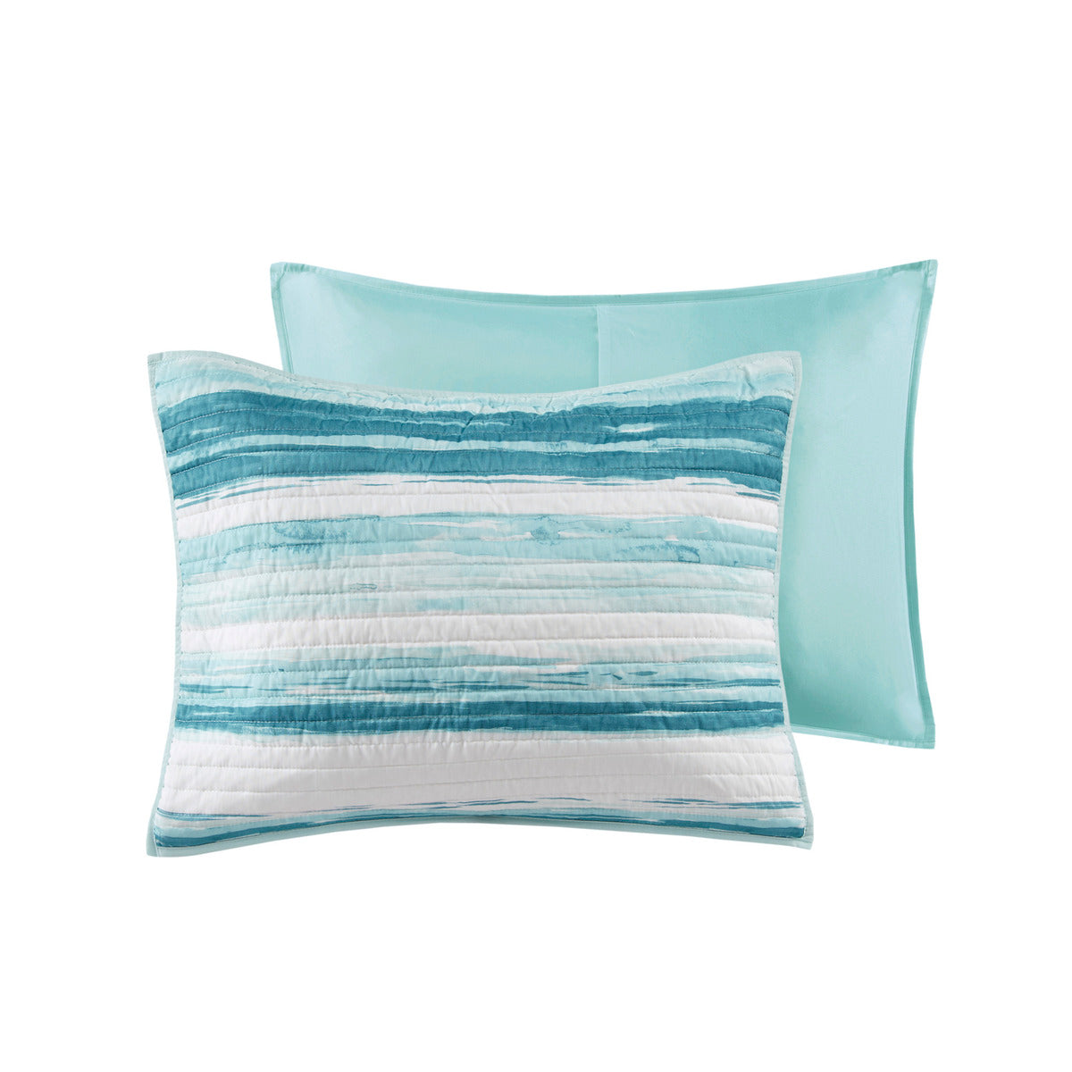 6 Piece Printed Quilt Set with Throw Pillows Aqua King/Cal King