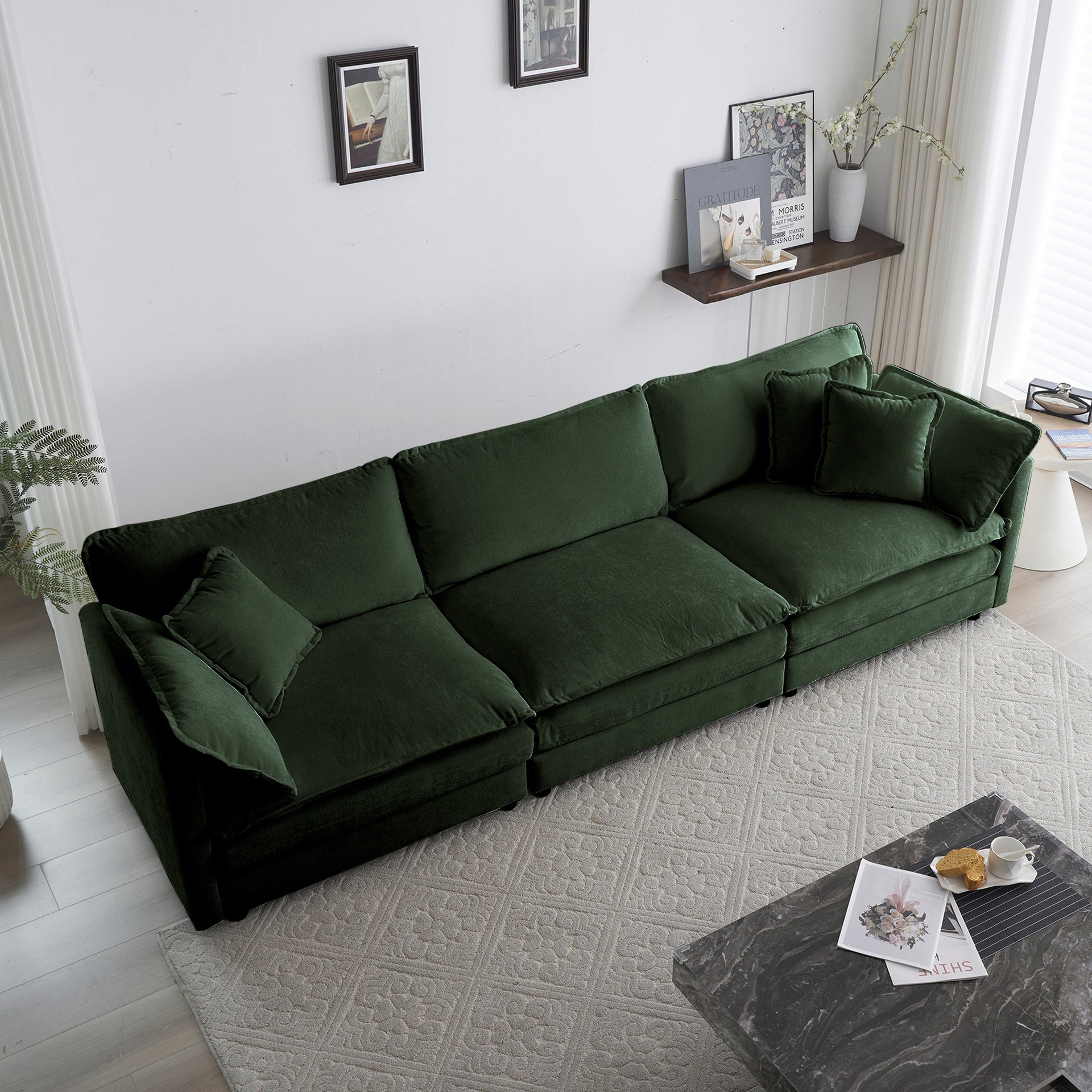 2-Piece Upholstered Sofa, Living Room Sectional Sofa Set Modern Sofa Couches Set , Deep Seat Sofa for Living Room Apartment, 1+3 Seat Green Chenille