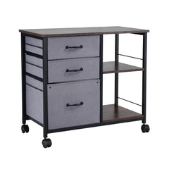 Mobile Metal File Cabinet with 3 Fabric Drawers and 2 Open Shelves Brown