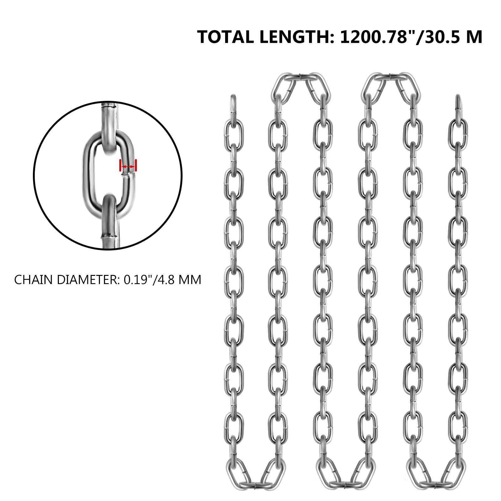 Grade 30 Chain 3/16 Inch by 100Ft Length Grade 30 Proof Coil Chain Zinc Plated Grade 30 Chain for Towing Logging Agriculture and Guard Rails