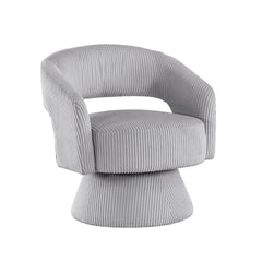 Modern Luxurious Swivel Accent Chair Gray Soft Corduroy Upholstery Plush Seating Solid Wood Stylish Home Furniture 1pc