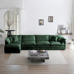 Modular Sectional Sofa for Living Room,U Shaped Couch 5 Seater Convertible Sectional Couch with 1 Ottoman ,Green Chenille