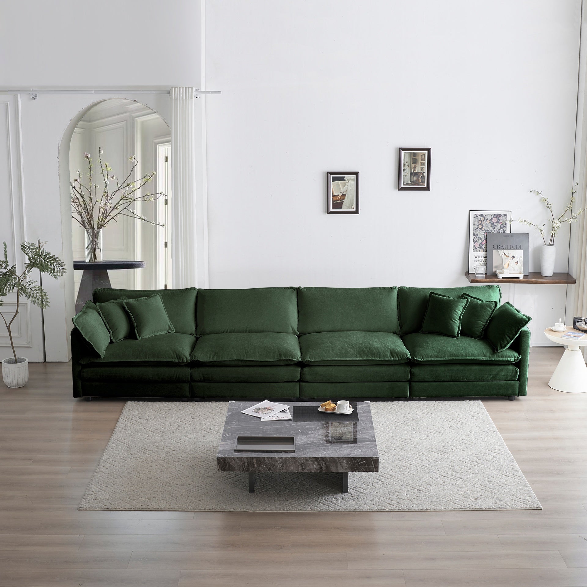Modular Sectional Sofa for Living Room,U Shaped Couch 5 Seater Convertible Sectional Couch with 1 Ottoman ,Green Chenille