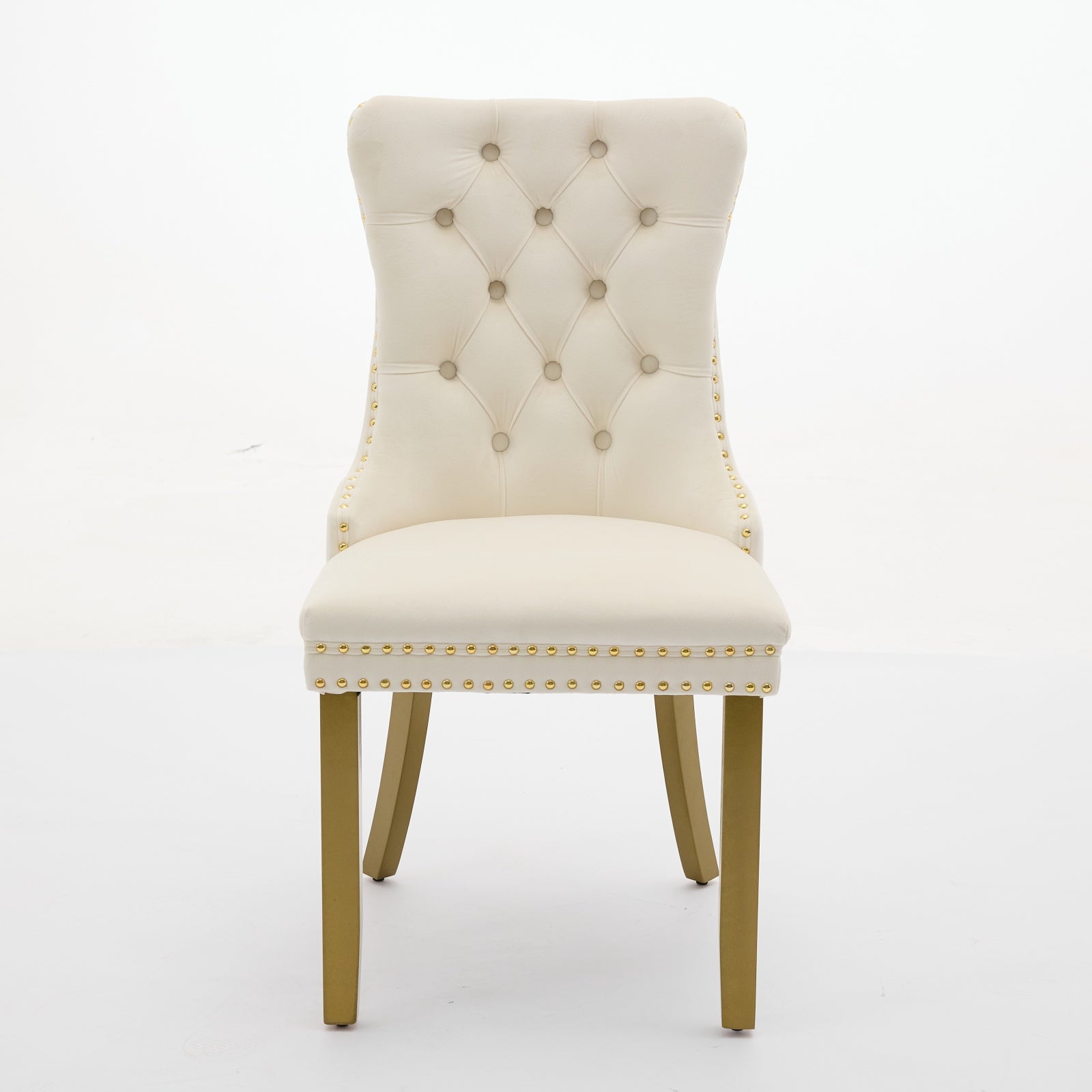 A&A Furniture, Nikki Collection Modern, High-end Tufted Solid Wood Contemporary Velvet Upholstered Dining Chair with golden Wood Legs Nailhead Trim 2-Pcs Set, Milky White,SW1401MW