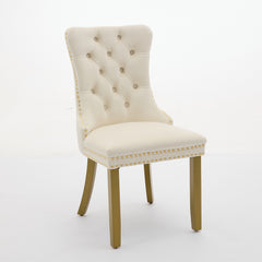 A&A Furniture, Nikki Collection Modern, High-end Tufted Solid Wood Contemporary Velvet Upholstered Dining Chair with golden Wood Legs Nailhead Trim 2-Pcs Set, Milky White,SW1401MW