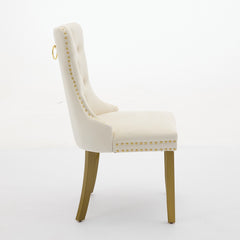 A&A Furniture, Nikki Collection Modern, High-end Tufted Solid Wood Contemporary Velvet Upholstered Dining Chair with golden Wood Legs Nailhead Trim 2-Pcs Set, Milky White,SW1401MW
