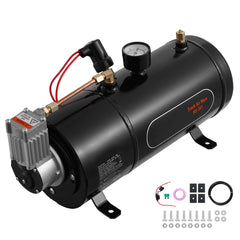 12V Air Compressor with Tank 0.8 Gallon/3 L, Train Horn Air Compressor, 120 psi Working Pressure Onboard Air Compressor System for Train Air Horns, Inflating Tires, Air Mattresses
