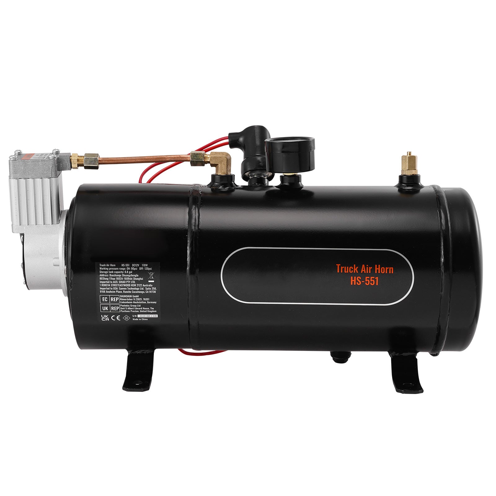 12V Air Compressor with Tank 0.8 Gallon/3 L, Train Horn Air Compressor, 120 psi Working Pressure Onboard Air Compressor System for Train Air Horns, Inflating Tires, Air Mattresses