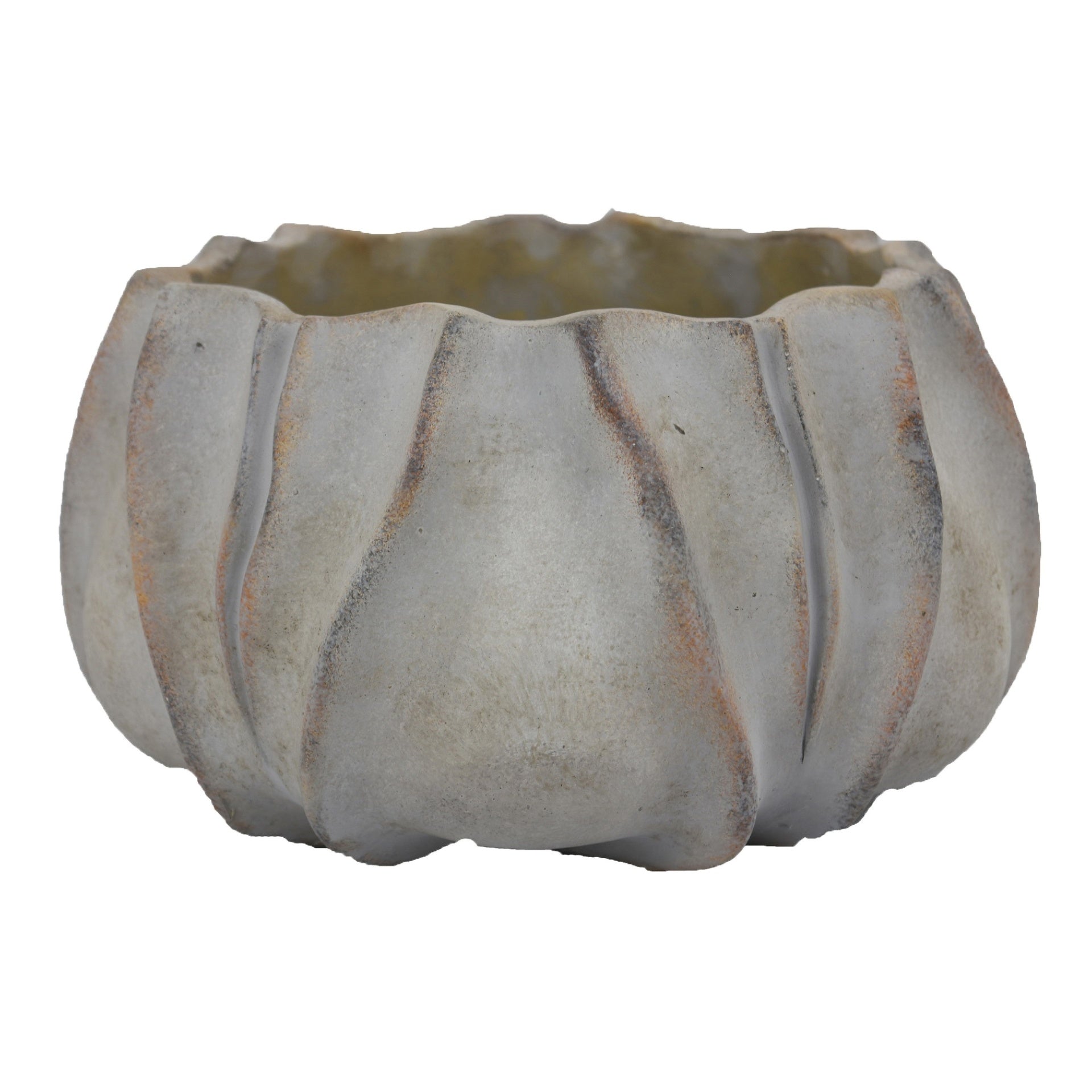 Rustic Planter, Gray Terracotta Pumpkin, 12 Inch Indoor Outdoor Pot