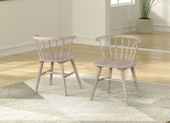 Mid-Century Modern Style 2pc Dining Chair Shaker Legs Molded Seat Spindle Back Natural Oak Finish Dining Room