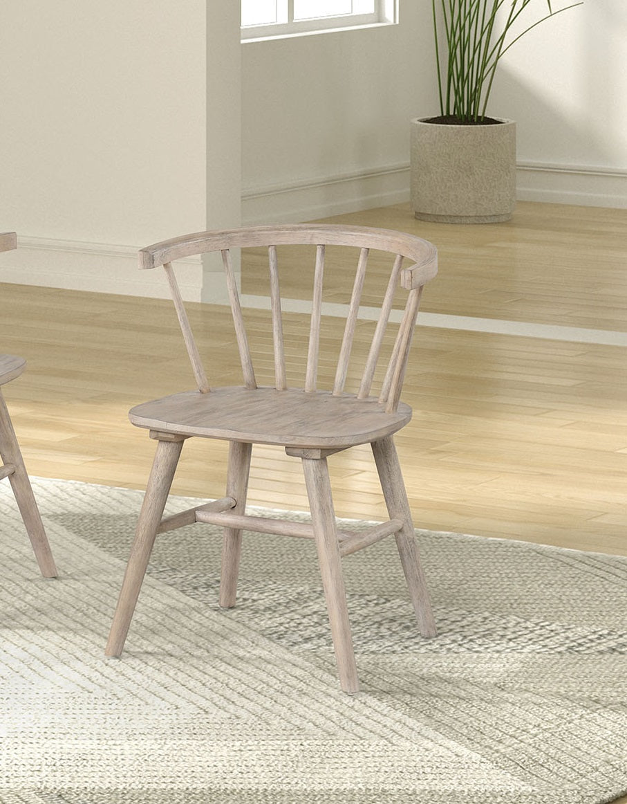 Mid-Century Modern Style 2pc Dining Chair Shaker Legs Molded Seat Spindle Back Natural Oak Finish Dining Room