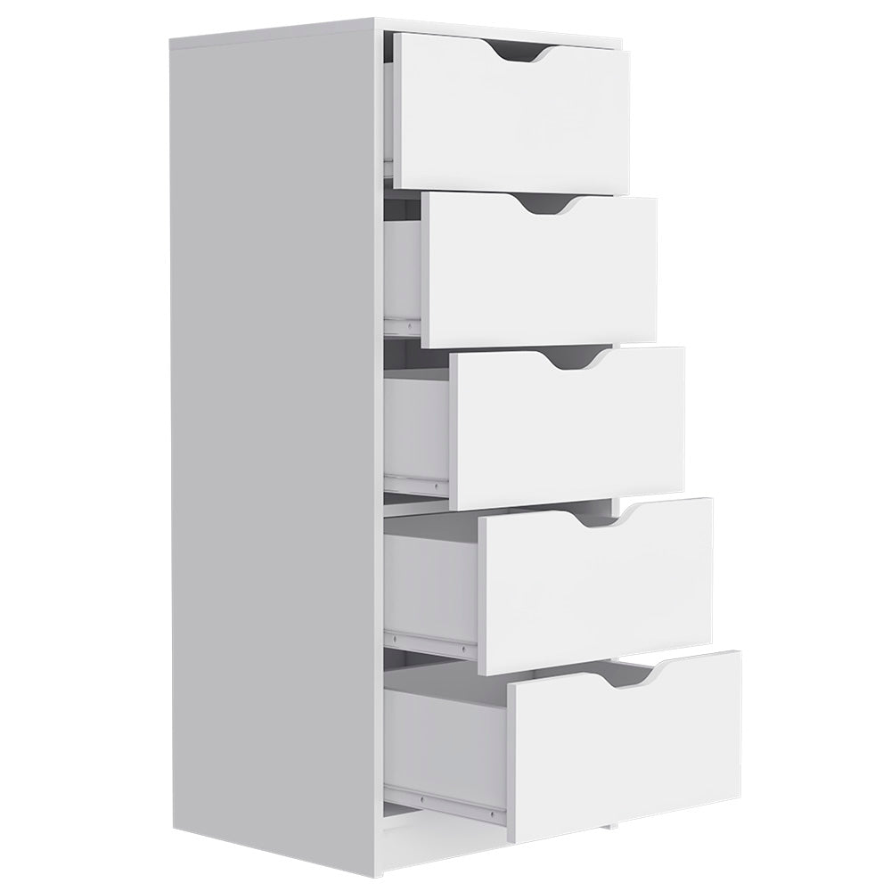 Dresser Kamran, Five Drawer Narrows, White Finish
