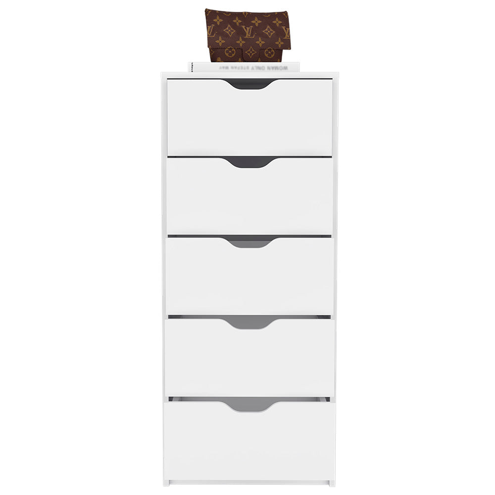Dresser Kamran, Five Drawer Narrows, White Finish