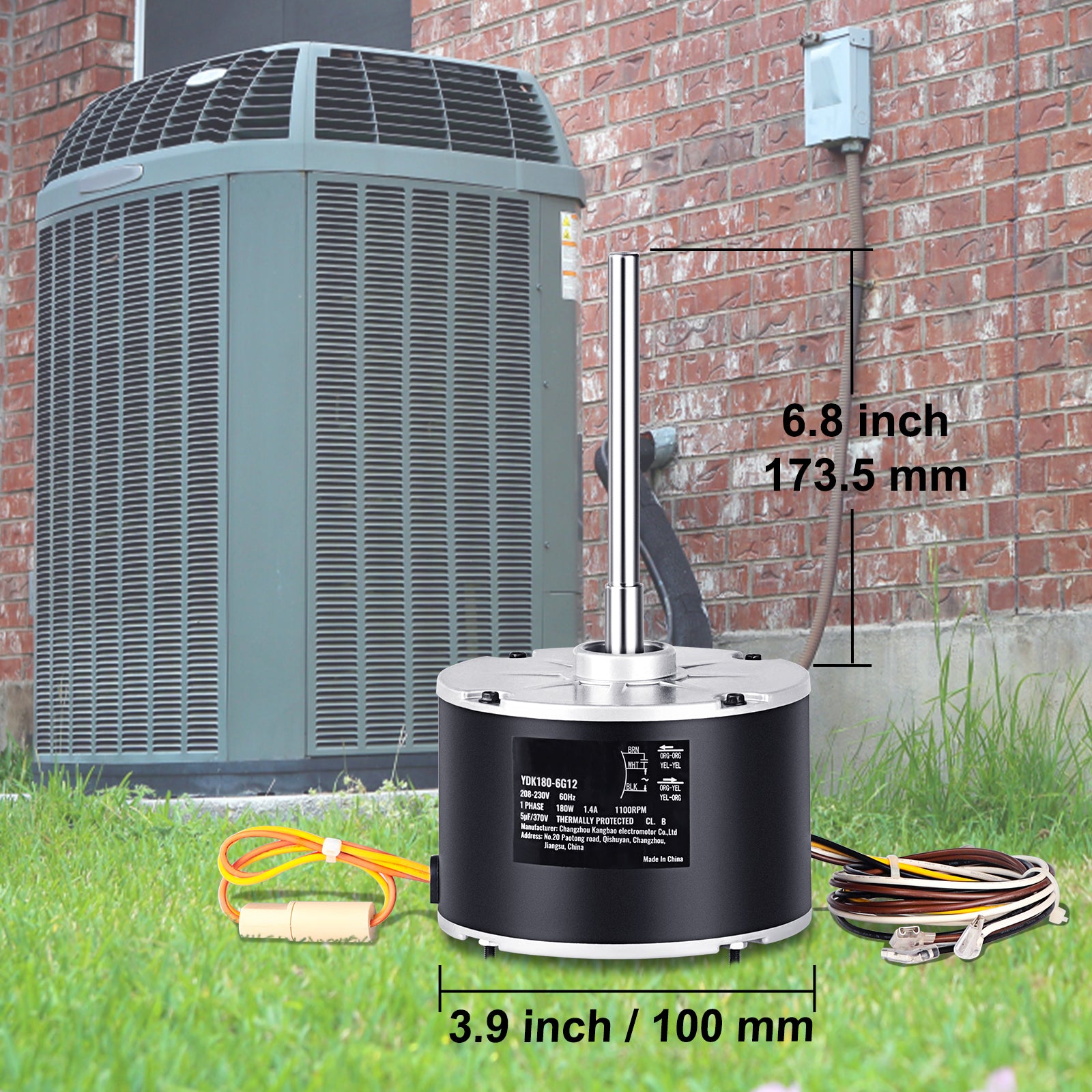 Condenser Fan Motor 5KCP39EGS070S, 5KCP39EGY823S, 1/4 HP 208-230V, 1100RPM, OEM Standard Upgraded Replacement Condenser Motor Reversible Rotating, Explosion-proof CBB65 5μF/370V Capacitor