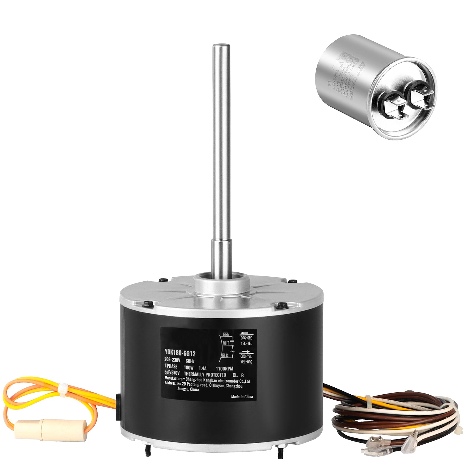 Condenser Fan Motor 5KCP39EGS070S, 5KCP39EGY823S, 1/4 HP 208-230V, 1100RPM, OEM Standard Upgraded Replacement Condenser Motor Reversible Rotating, Explosion-proof CBB65 5μF/370V Capacitor