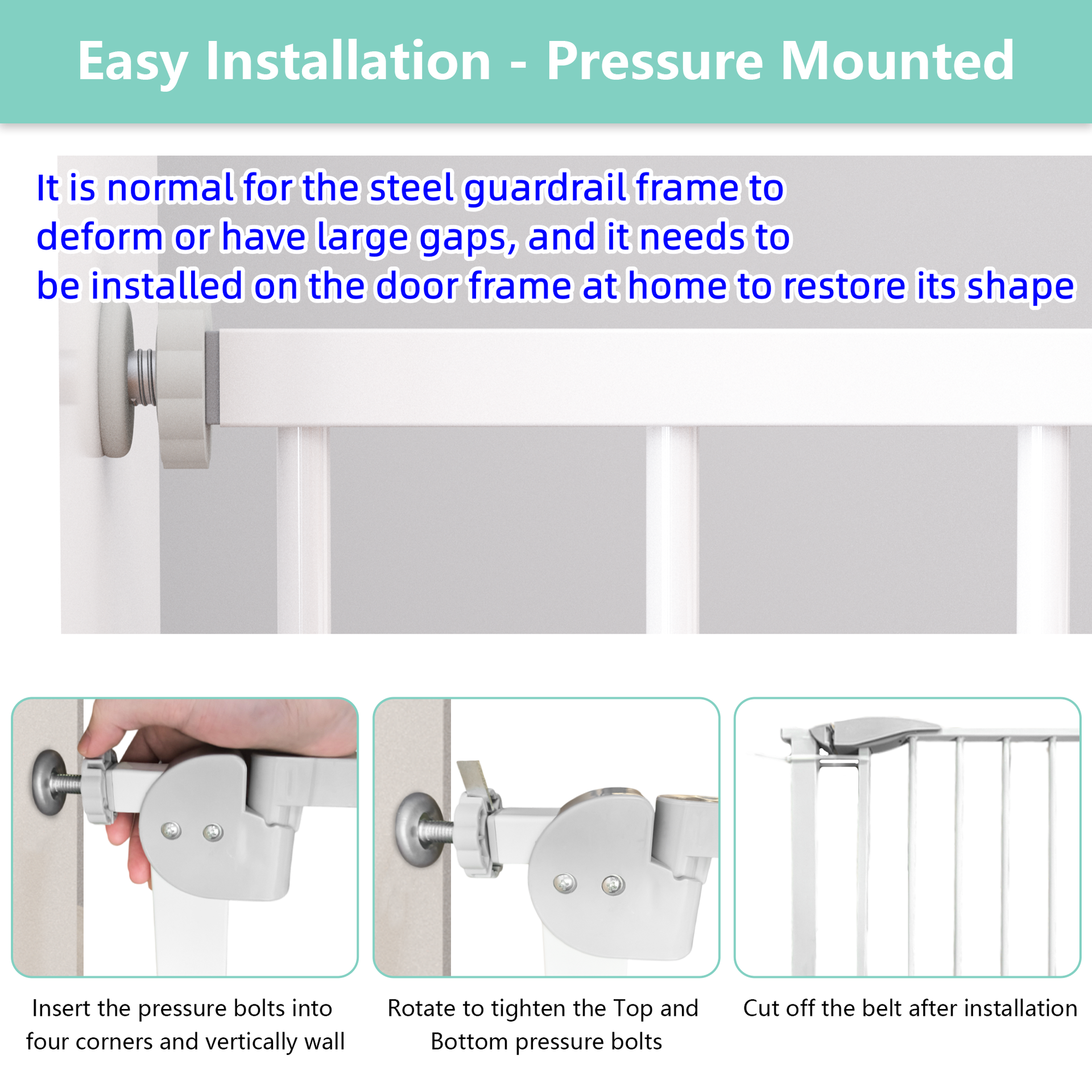 29.5-45.3" Wide Baby Gate for Stairs, Dog Gate Indoor for Doorways, No Drilling Pressure Mounted Pet Gates for Kids, Easy Walk Through Safety Gate, White