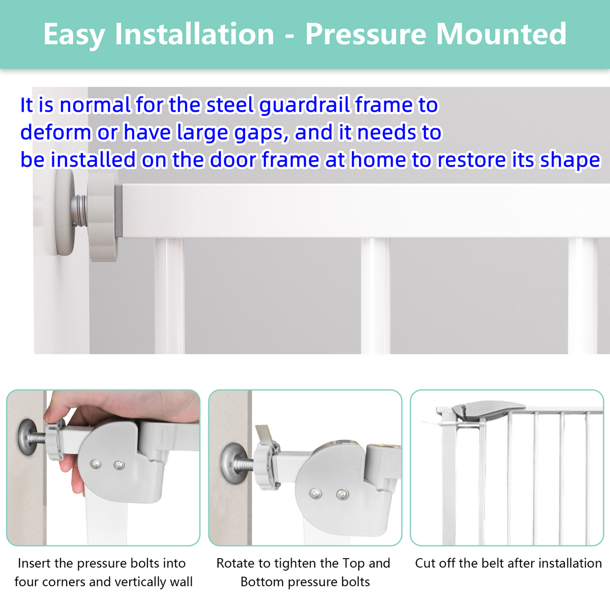 29.5-45.3" Wide Baby Gate for Stairs, Dog Gate Indoor for Doorways, No Drilling Pressure Mounted Pet Gates for Kids, Easy Walk Through Safety Gate, White