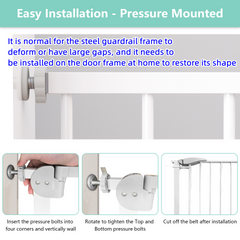 29.5-45.3" Wide Baby Gate for Stairs, Dog Gate Indoor for Doorways, No Drilling Pressure Mounted Pet Gates for Kids, Easy Walk Through Safety Gate, White