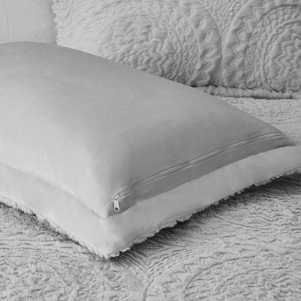 King/Cal King Embroidered Medallion Faux Fur Ultra Plush Comforter Mini Set