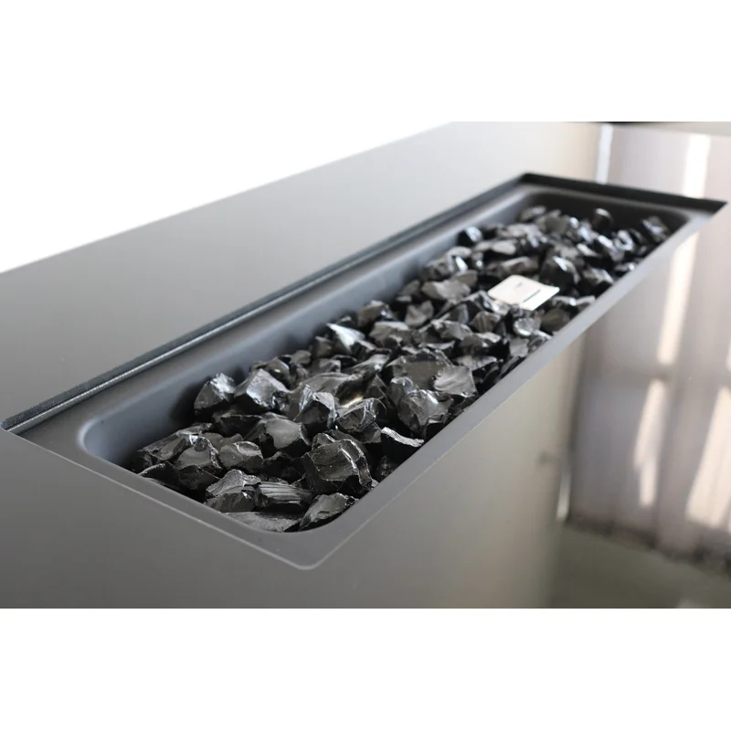 42" Smoked Glass Metal Rectangle Fire Pit (Black)