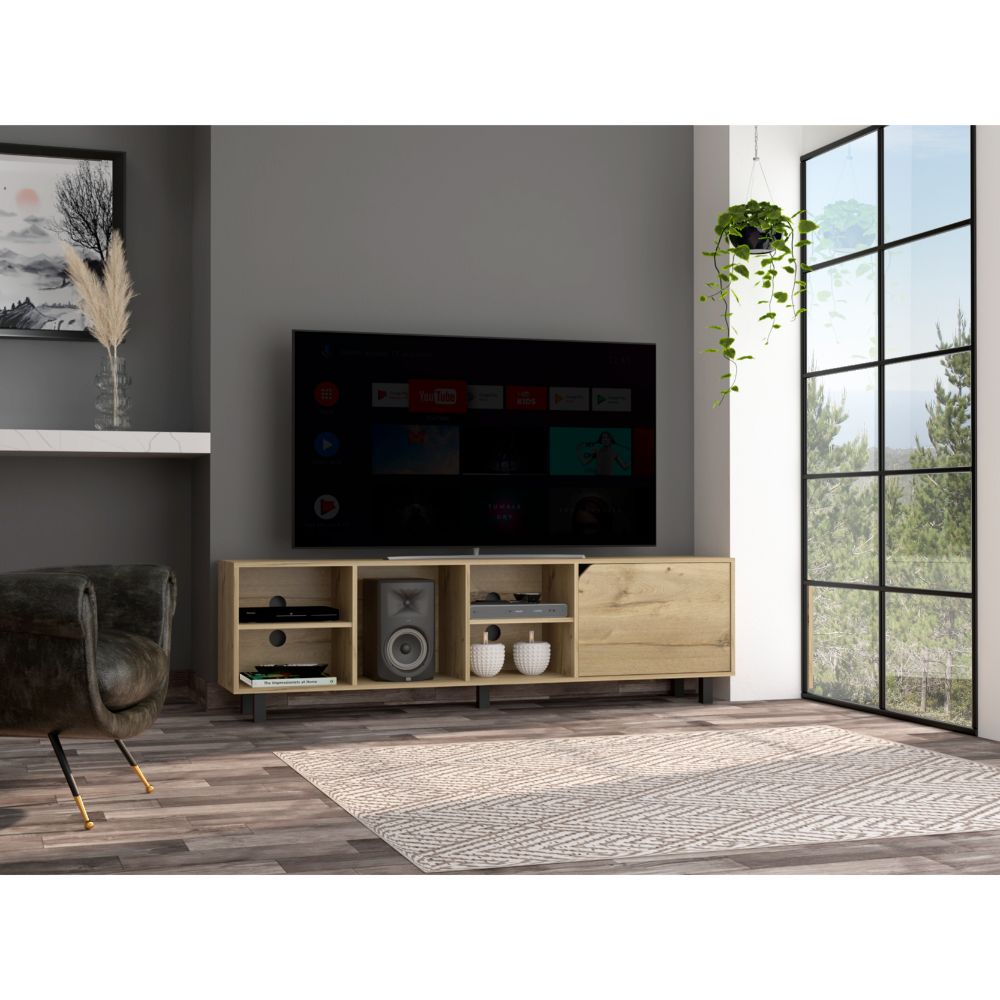 Native TV Stand for TV麓s up 70 inch, Four Open Shelves, Five Legs