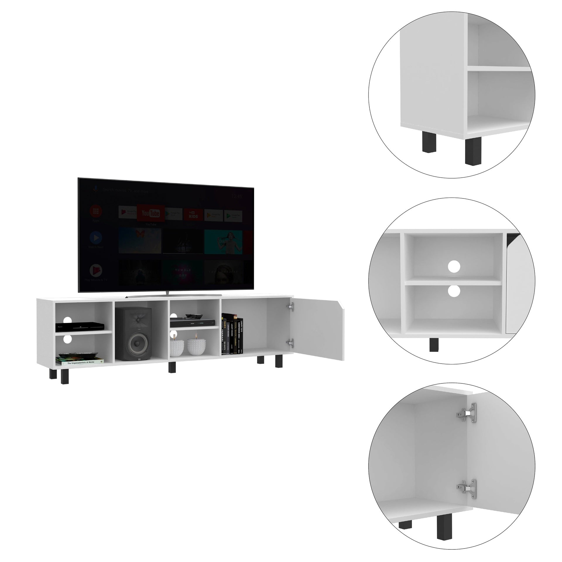 Native TV Stand for TV麓s up 70 inch, Four Open Shelves, Five Legs