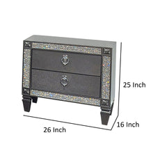 Laine Nightstand, 2 Drawers, Crystal Like Acrylic Trim, Gray Solid Wood