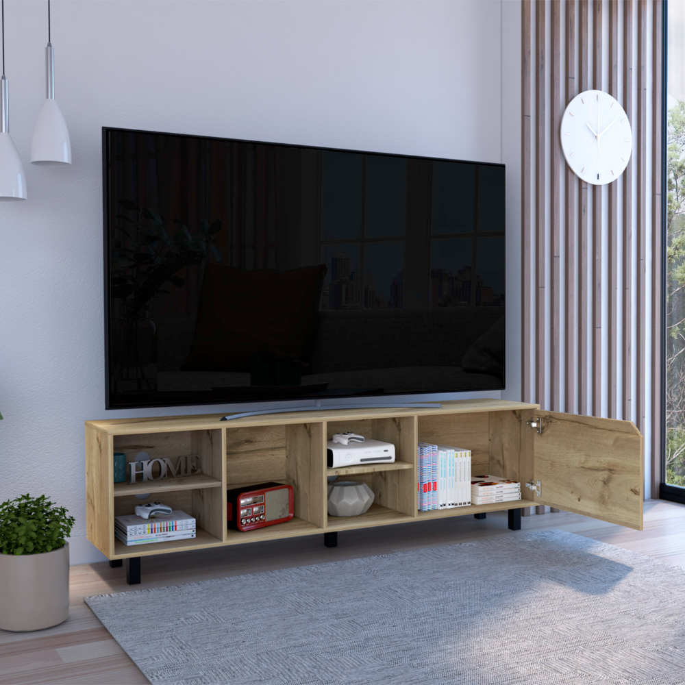 Conquest Tv Stand for TV´s up 70", Four Open Shelves, Five Legs, Light Oak