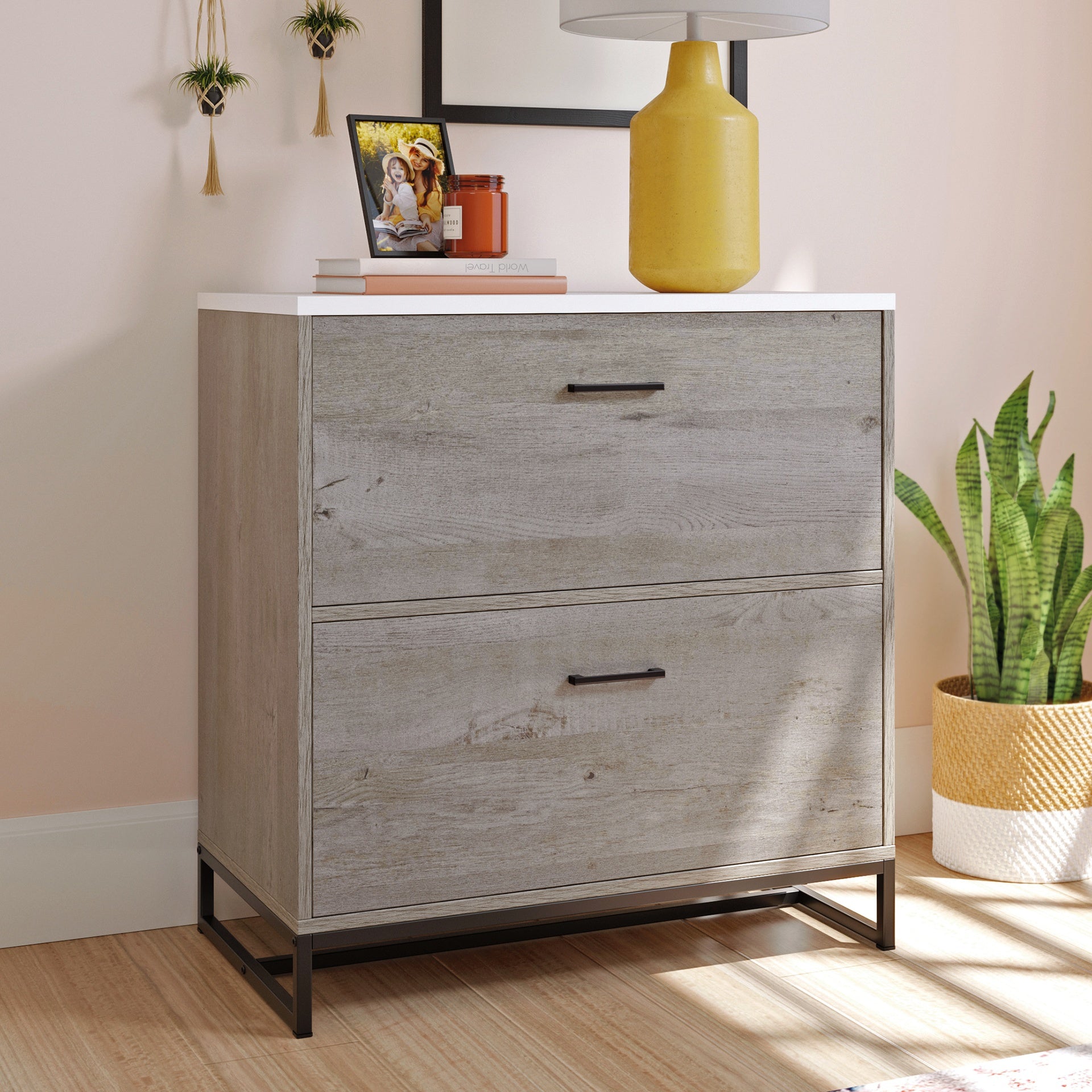 Lateral File with Full-Extension Slides, Brown finish