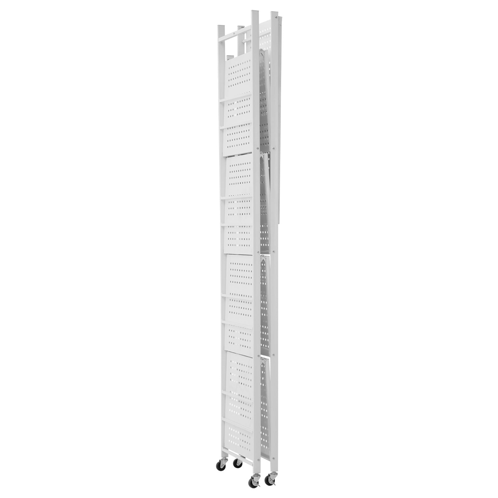 Folding Storage Shelf with Wheels 5-Tier No Assembly Organizer Shelf White