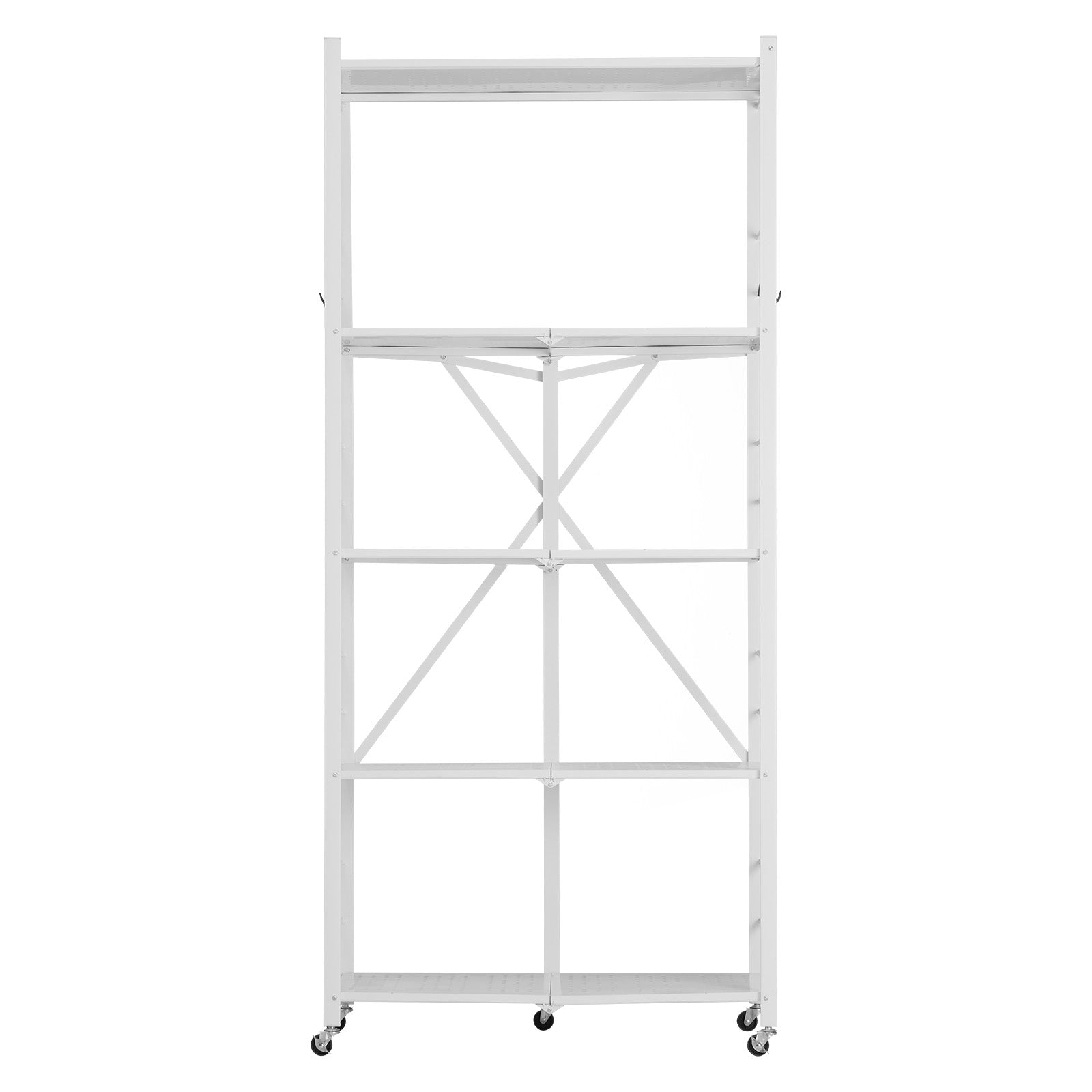 Folding Storage Shelf with Wheels 5-Tier No Assembly Organizer Shelf White