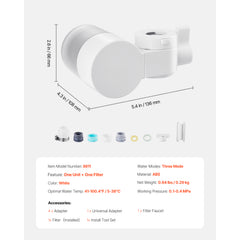 Faucet Mount Water Filter Sink Water Purifier for Kitchen Horizontal White