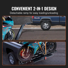 Motorcycle Carrier, 600 LBS Steel Motorcycle Carrier Hitch Mount with Loading Ramp, Scooter Dirt Bike Trailer Hauler with Ratchet Straps and Stabilizer, for Car, Truck with 2" Hitch Receiver