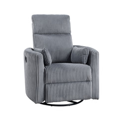 Gray Corduroy Fabric Upholstery 1pc Accent Chair Swivel Glider Reclining Motion Solid Wood Living Room Furniture