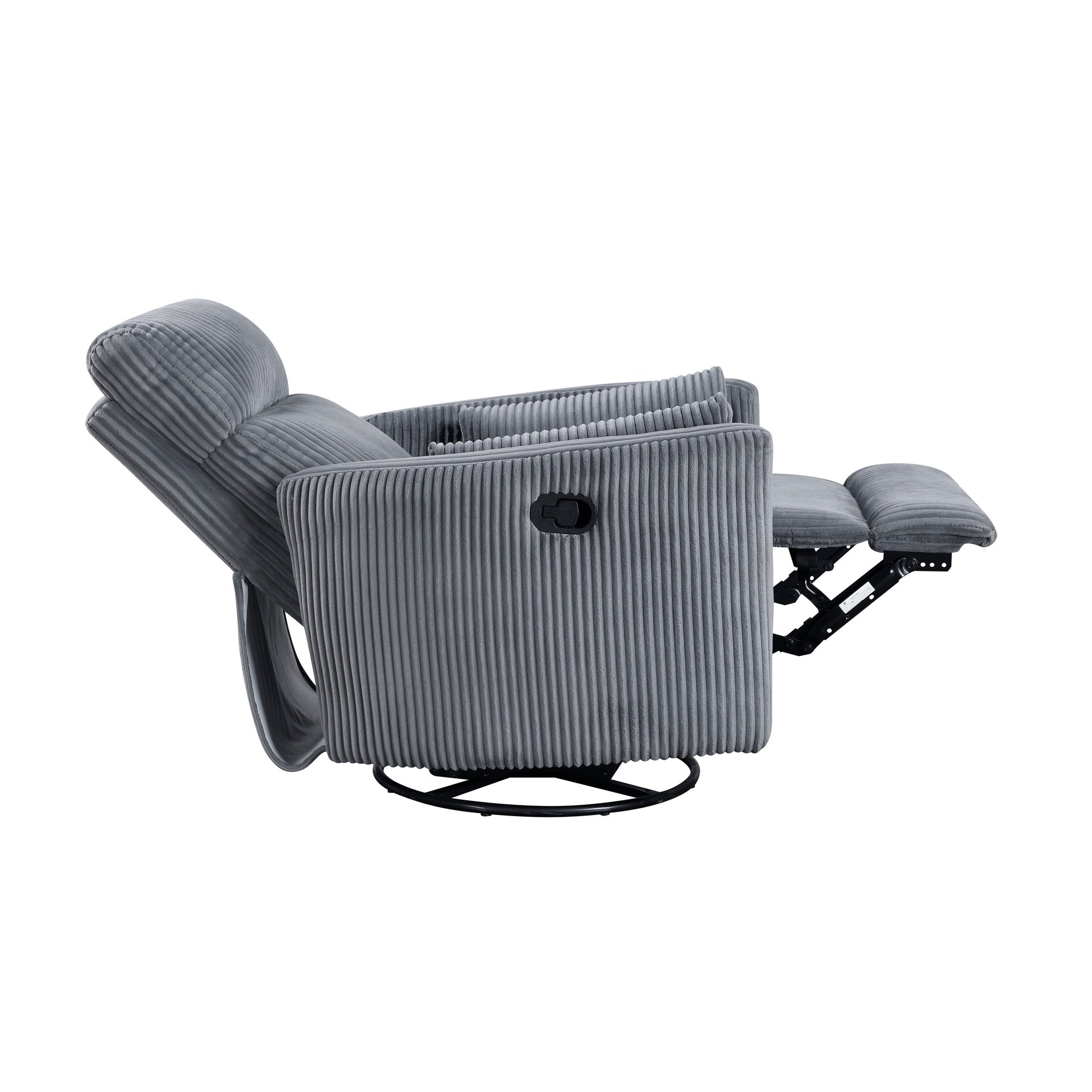 Gray Corduroy Fabric Upholstery 1pc Accent Chair Swivel Glider Reclining Motion Solid Wood Living Room Furniture