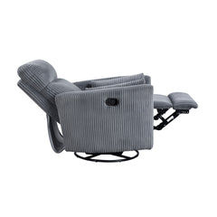 Gray Corduroy Fabric Upholstery 1pc Accent Chair Swivel Glider Reclining Motion Solid Wood Living Room Furniture