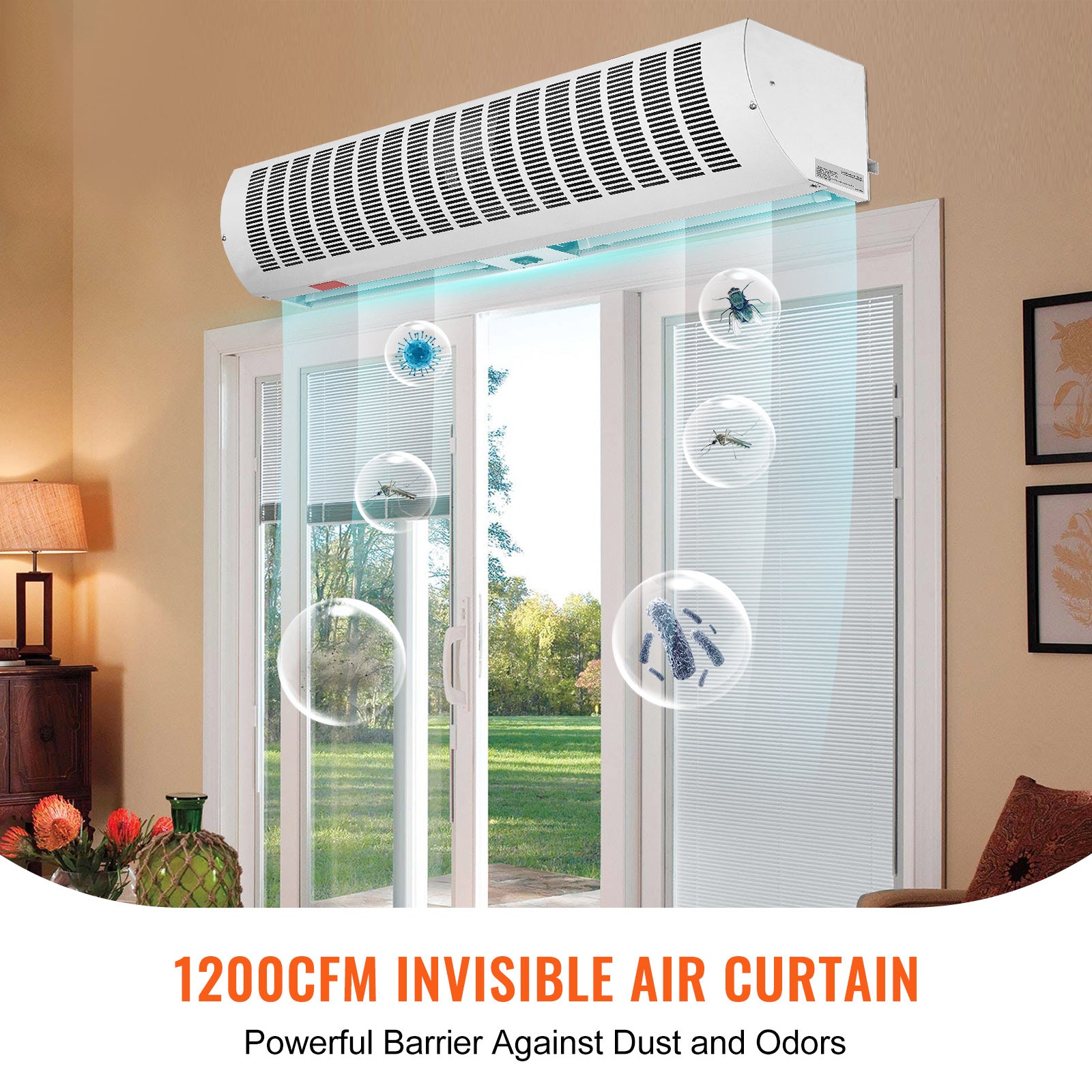 36" Commercial Indoor Air Curtain Super Power 2 Speeds 1200CFM, Wall Mounted Air Curtains for Doors, Indoor Over Door Fan with Heavy Duty Limit Switch, Easy-Install 110V Unheated