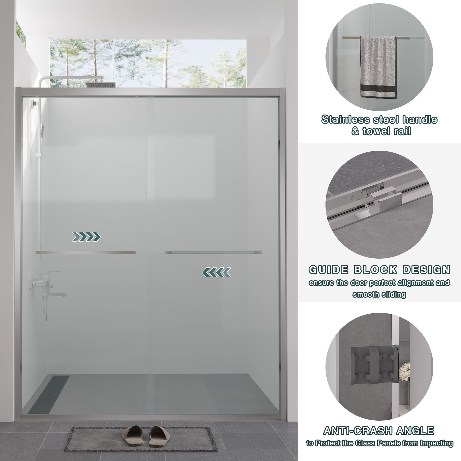 56-60"x74" Aluminum Frame Double Sliding Shower Door,Bypass Bathroom Sliding Door with Premium 1/4" (6mm) Clear Tempered Glass, Chrome Hardware Sliding Glass Shower Enclosure,Chrome  Finished