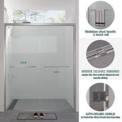 56-60"x74" Aluminum Frame Double Sliding Shower Door,Bypass Bathroom Sliding Door with Premium 1/4" (6mm) Clear Tempered Glass, Chrome Hardware Sliding Glass Shower Enclosure,Chrome  Finished