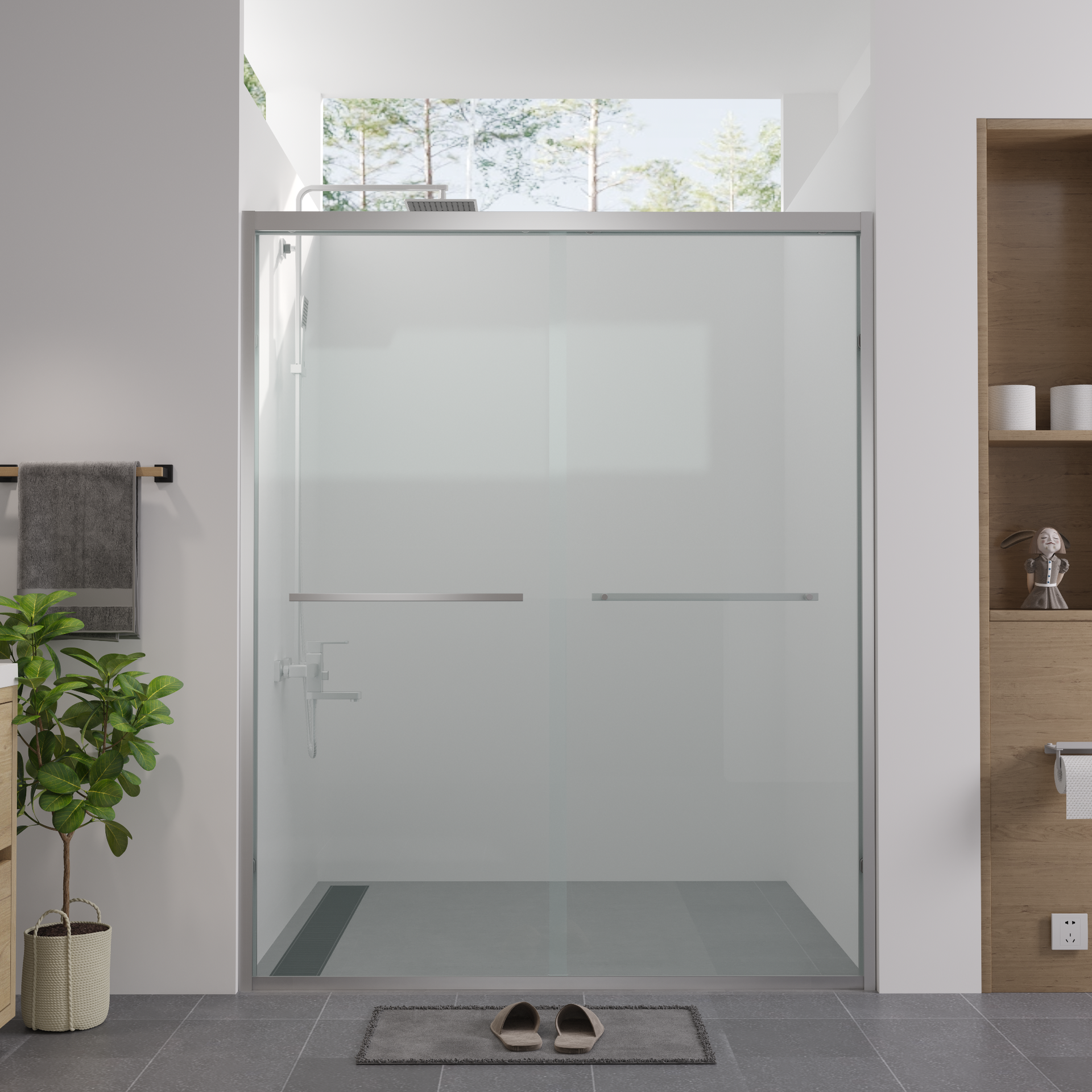 56-60"x74" Aluminum Frame Double Sliding Shower Door,Bypass Bathroom Sliding Door with Premium 1/4" (6mm) Clear Tempered Glass, Chrome Hardware Sliding Glass Shower Enclosure,Chrome  Finished