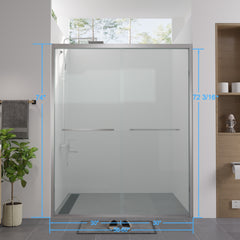 56-60"x74" Aluminum Frame Double Sliding Shower Door,Bypass Bathroom Sliding Door with Premium 1/4" (6mm) Clear Tempered Glass, Chrome Hardware Sliding Glass Shower Enclosure,Chrome  Finished