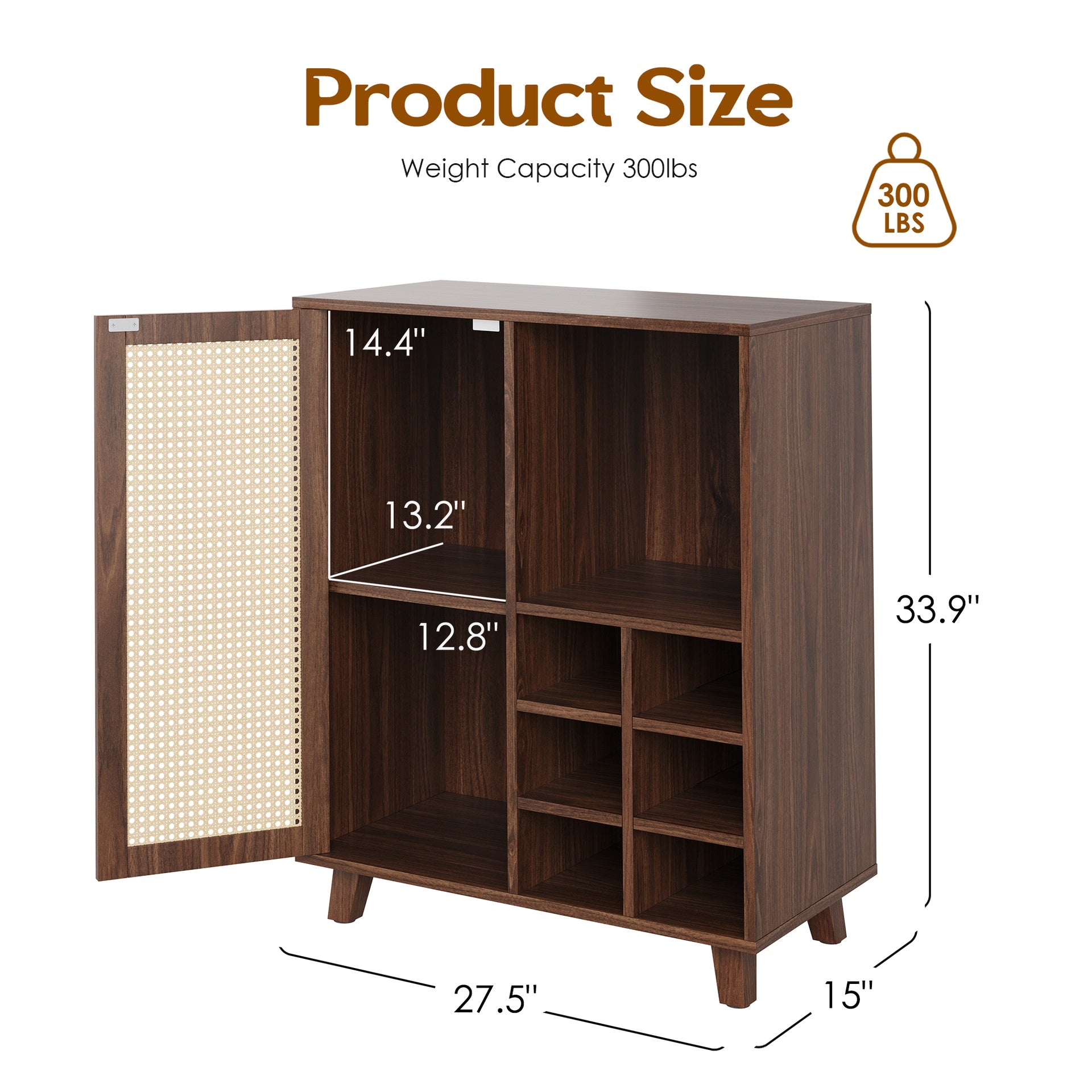Sideboard Cabinet with Storage, 34 Inch Wine Bar Cabinet with Wine Racks, Buffet Cabinets for Home, Living Room