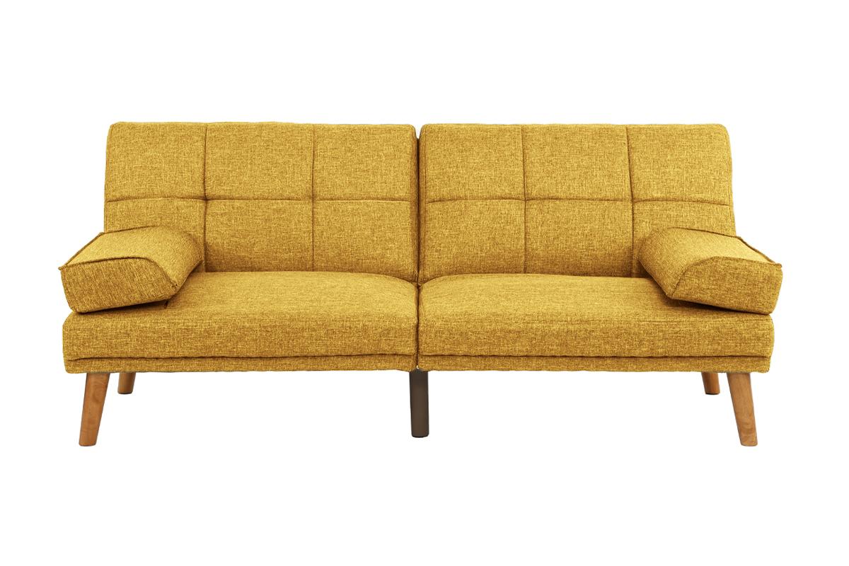 Mustard Polyfiber 1pc Adjustable Tufted Sofa Living Room Solid wood Legs Comfort Couch