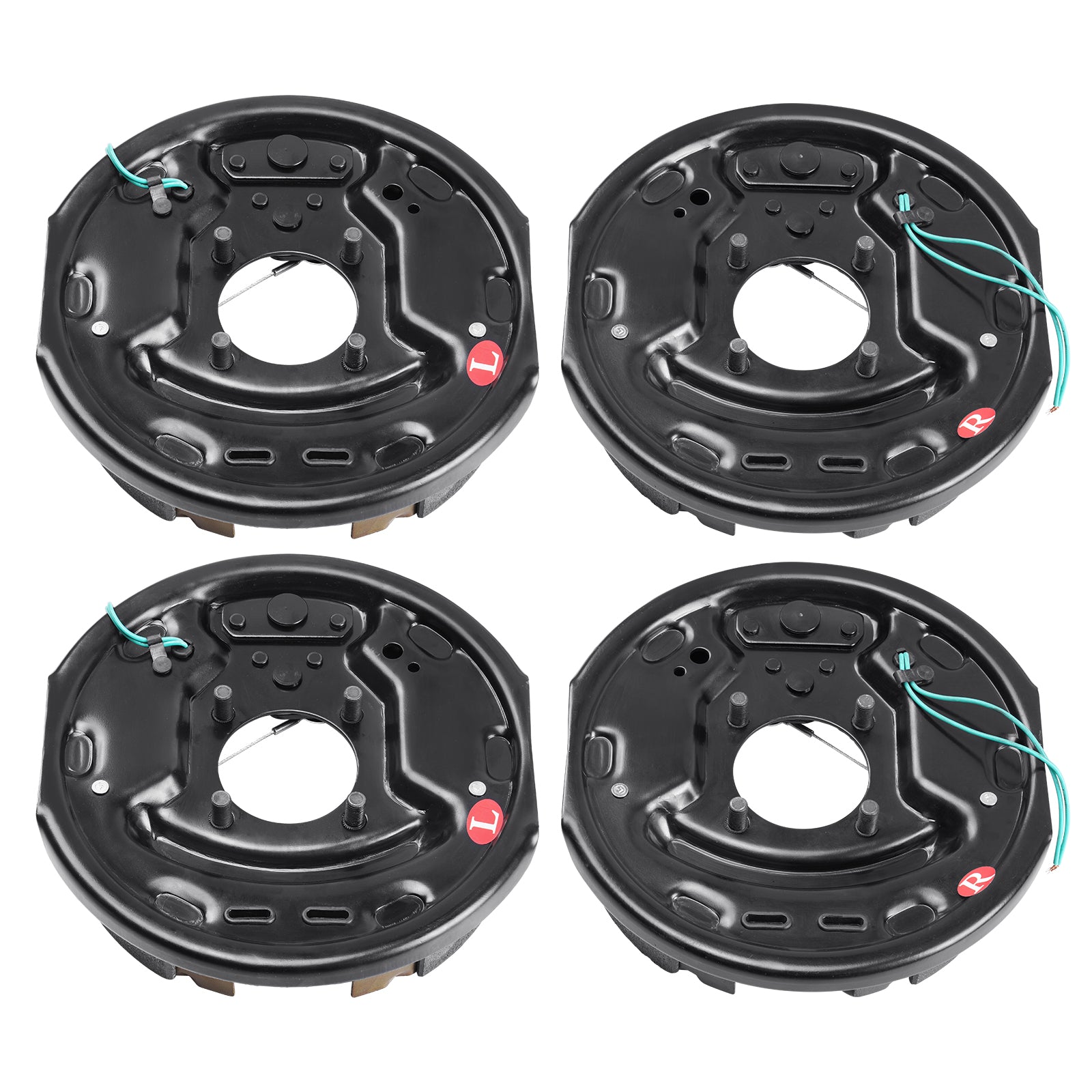 Electric Trailer Brake Assembly, 10" x 2-1/4", 2 Pairs Self-Adjusting Electric Brakes Kit for 3500 lbs Axle, 4-Hole Mounting, Backing Plates for Brake System Part Replacement (2 Right + 2 Left)