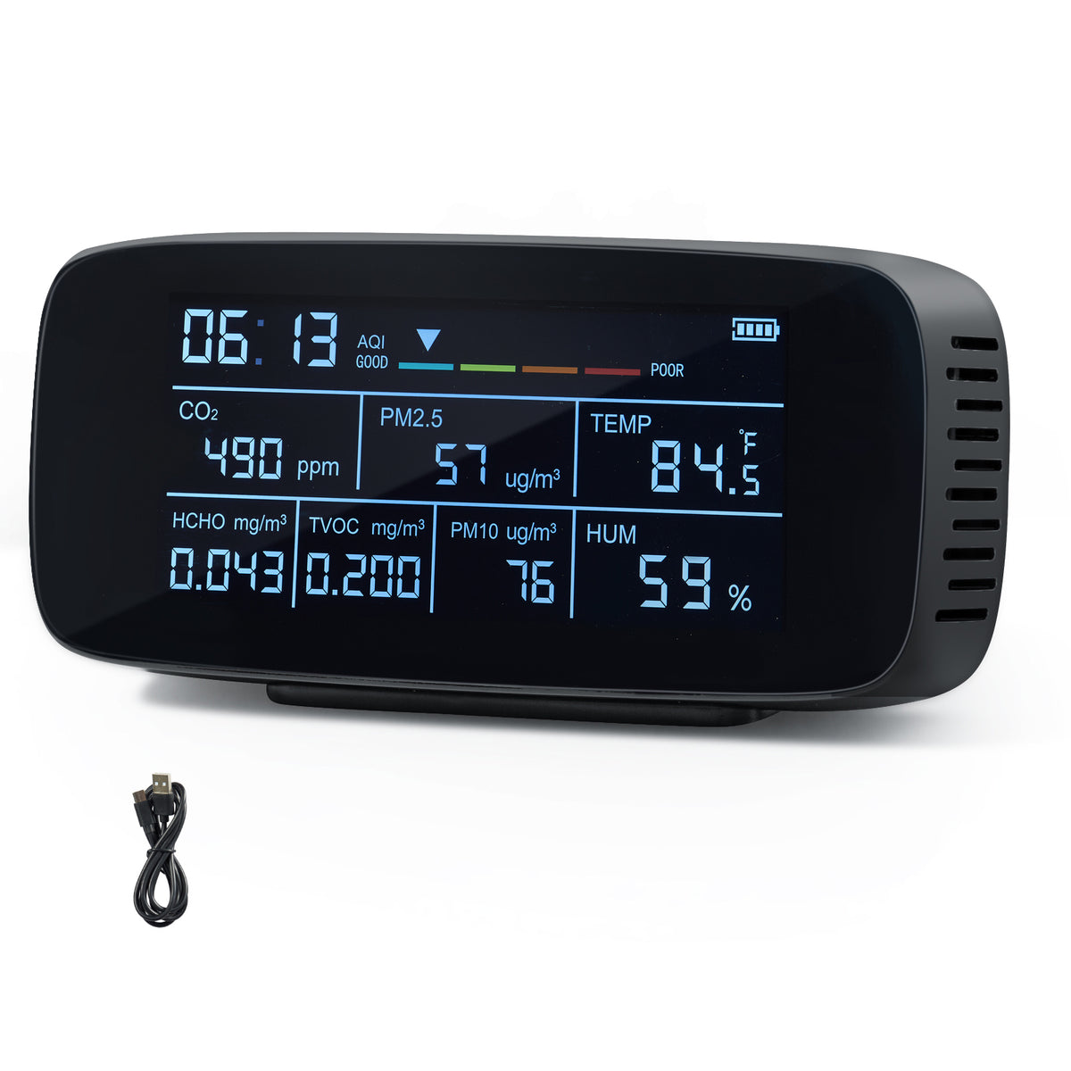 Air Quality Monitor 9-IN-1, CO2, Temperature, Humidity, Formaldehyde TVOC AQI Tester, Professional PM2.5 PM10 PM1.0 Particle Counter for Indoor/Outdoor, Air Quality Meter  w/Alarm Thresholds