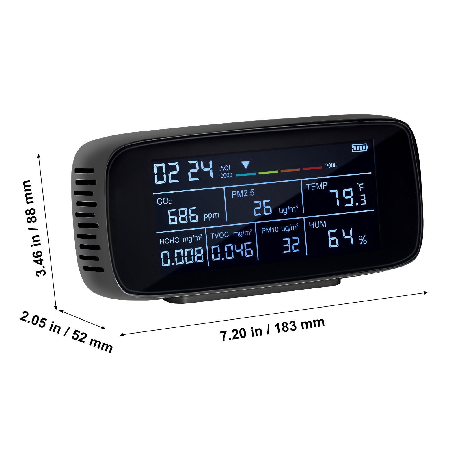 Air Quality Monitor 9-IN-1, CO2, Temperature, Humidity, Formaldehyde TVOC AQI Tester, Professional PM2.5 PM10 PM1.0 Particle Counter for Indoor/Outdoor, Air Quality Meter  w/Alarm Thresholds